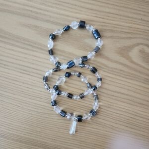 Elegant Black and Silver Beaded Bracelet Set